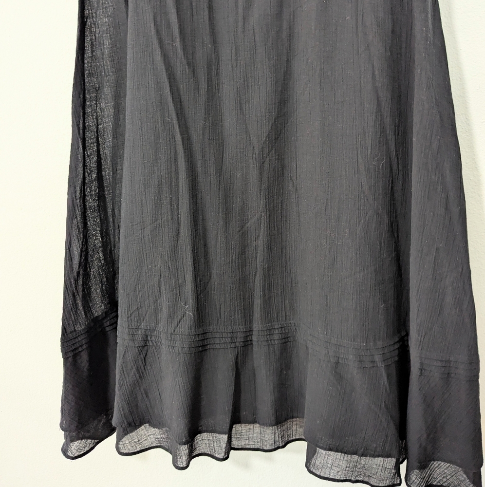 Vintage Express Babydoll Gauzy Midi Dress Square Neck Tiered Black Medium M - Picture 5 of 9